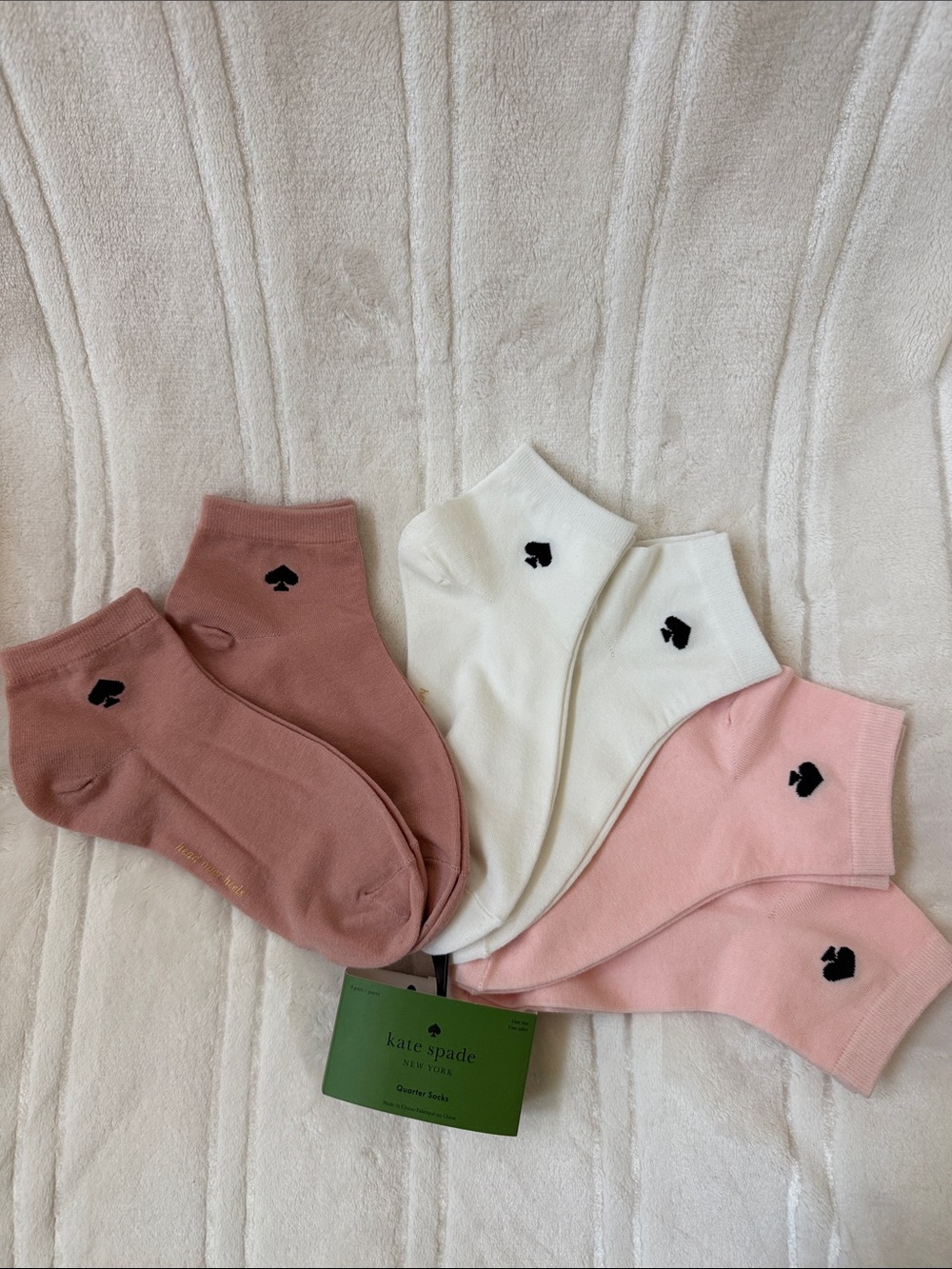 Kate Spade Women's 6 Pairs Cotton Blend Ankle Socks - Pink,White & Tan